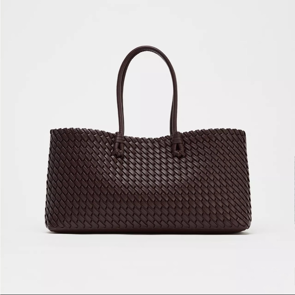 Elongated Woven Shopper-Burgundy Red